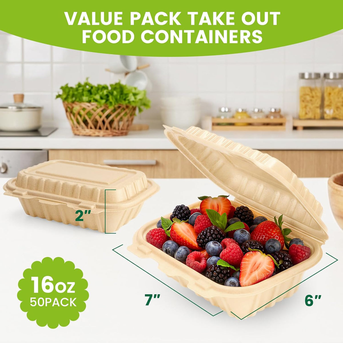 300 Pack 16OZ Cornstarch Clamshell Meal Prep Containers Wholesale