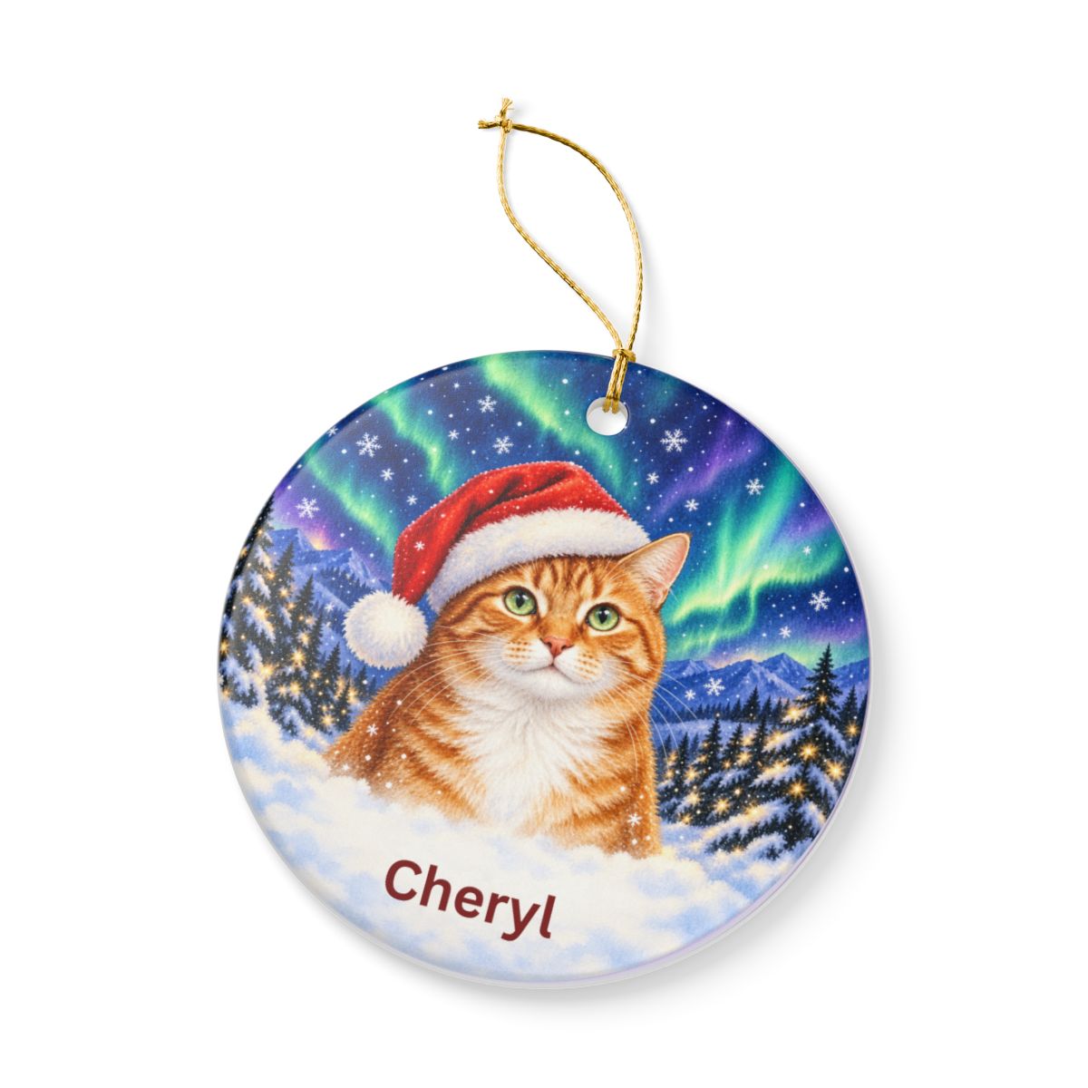 Ceramic Decoration Ornament, (1pc) – Northern Lights Cat