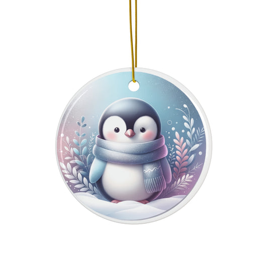 Ceramic Ornament, Christmas Penguin Holiday Decor, Winter Wonderland Blue Silver, Tree Decoration, Festive Gift, Seasonal