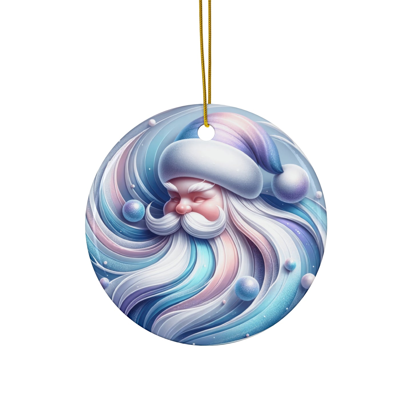 Ceramic Ornament, Santa Clause Beard Christmas Decoration, Winter Wonderland Holiday Decor, Blue Silver Tree Ornament,