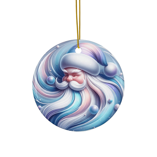Ceramic Ornament, Santa Clause Beard Christmas Decoration, Winter Wonderland Holiday Decor, Blue Silver Tree Ornament,