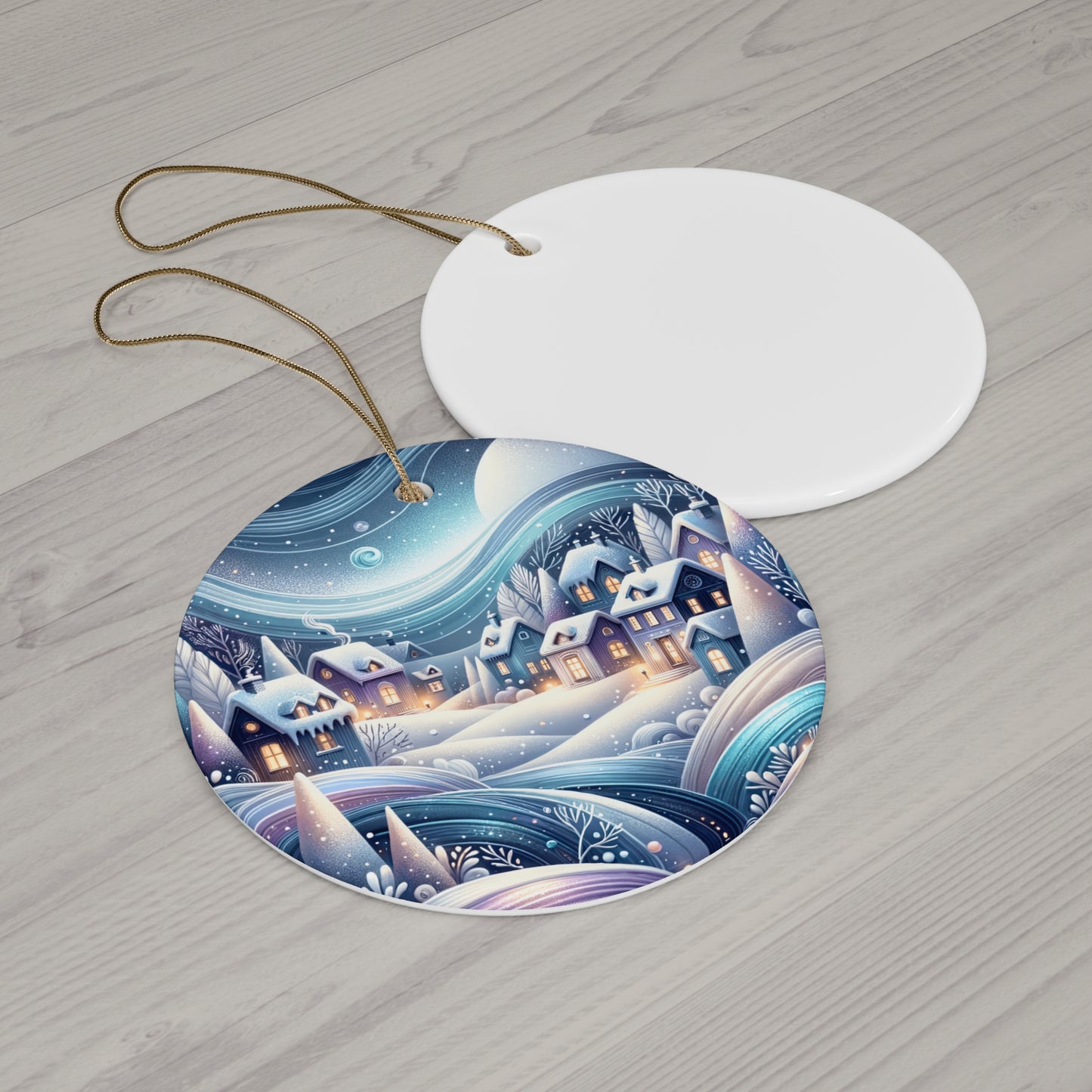 Ceramic Ornament, Village, Holiday Decor, Winter Wonderland Blue Silver, Tree Decoration, Festive Gift, Seasonal