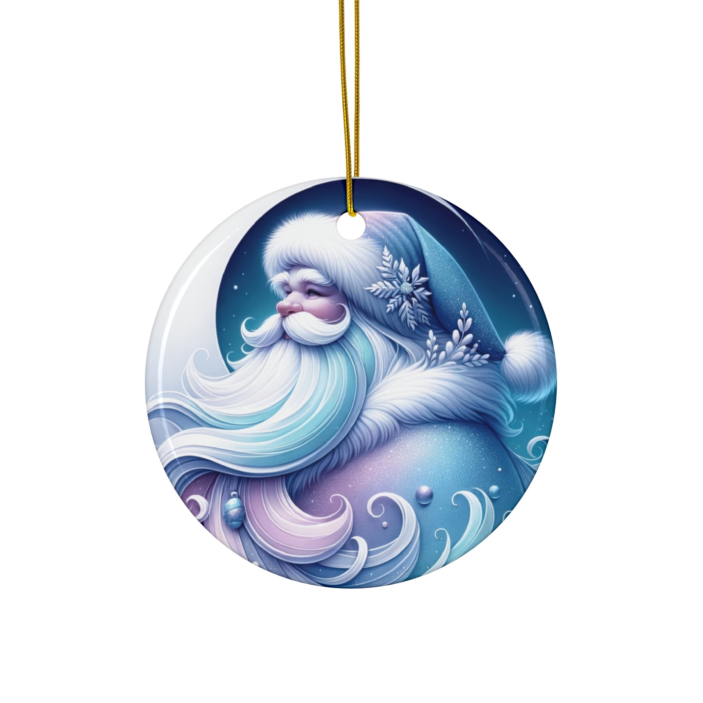 Ceramic Ornament, Santa, Winter Wonderland Decor, Blue Silver Holiday Gift, Tree Decoration, Festive Ornament, Santa Claus