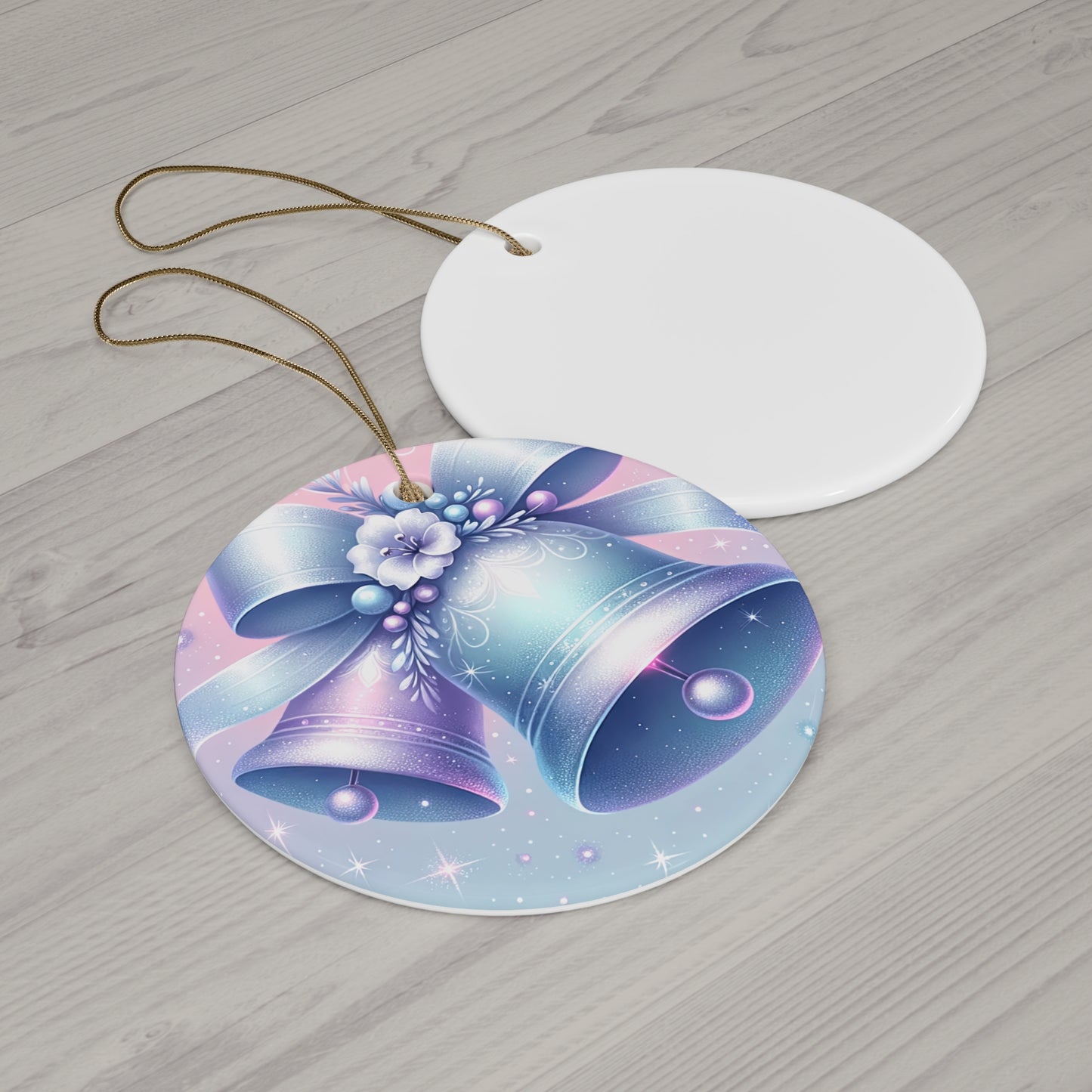 Ceramic Ornament, Christmas Bells, Winter Wonderland Decor, Blue Silver Holiday Gift, Tree Decoration, Festive Ornament