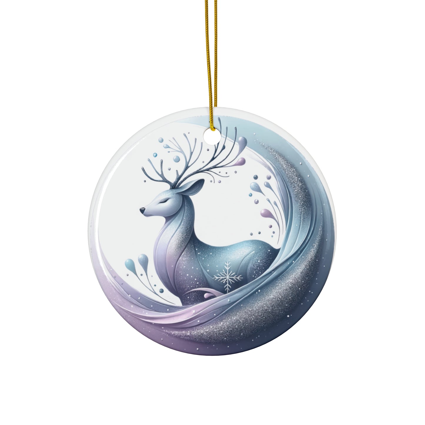 Ceramic Ornament, Reindeer Christmas Ornament, Blue and Silver Winter Wonderland Decor, Holiday Tree Ornament, Festive