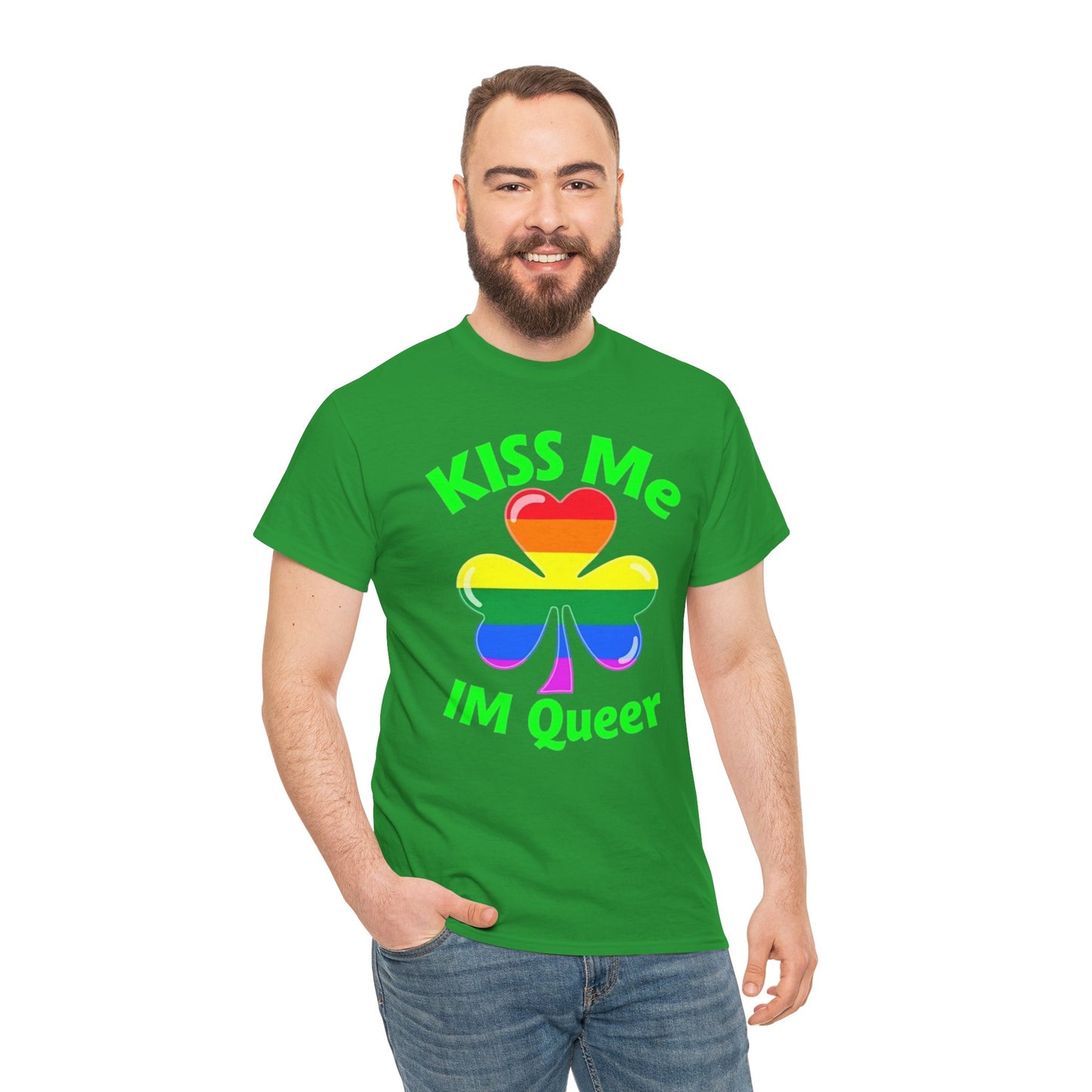 Kiss Me I'm Queer Tee - Unisex Heavy Cotton Shirt for St. Patrick's Day Pride and LGBTQ+ Celebrations