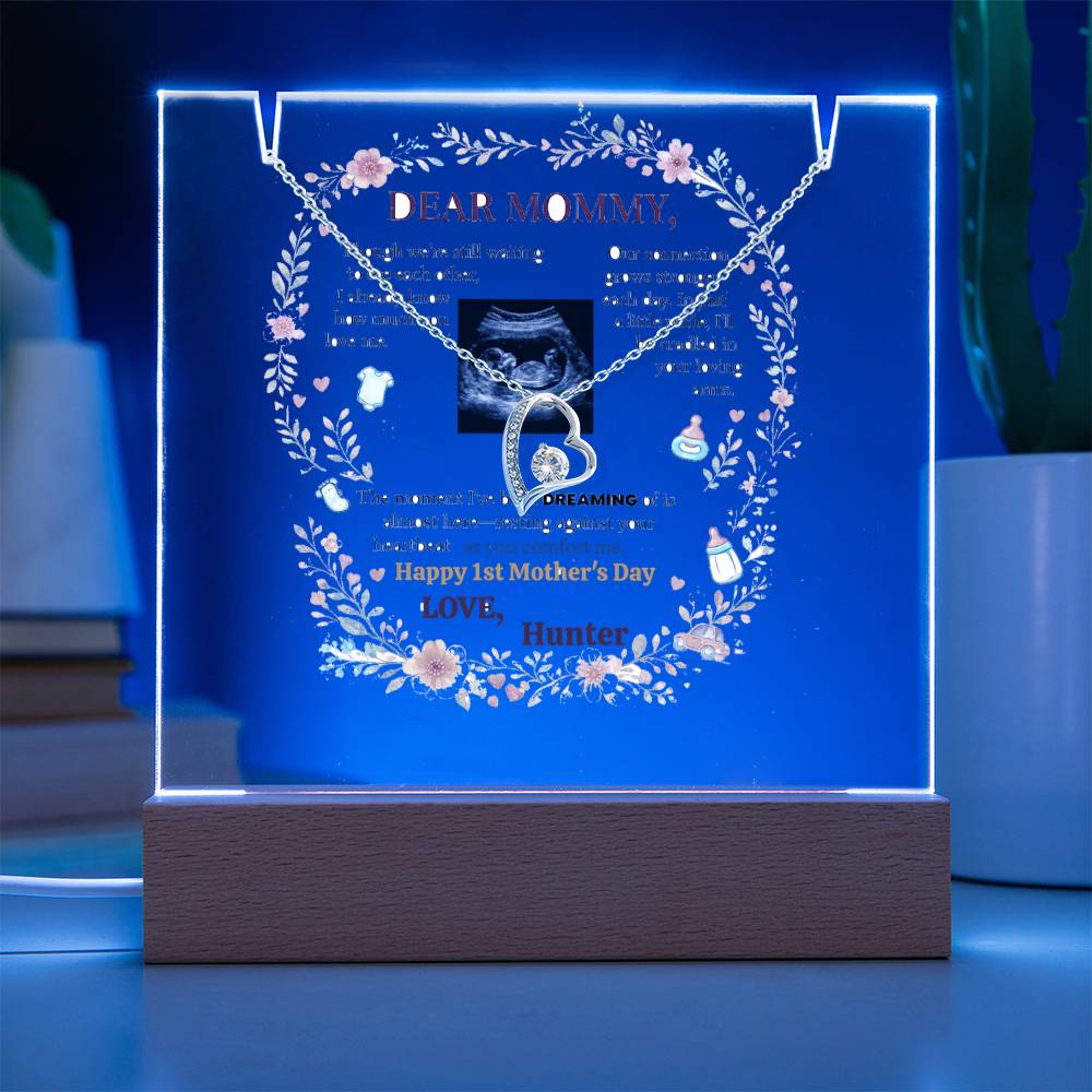 Keepsake Acrylic Bundle, Personalized LED Display, Forever Love Necklace, Mother's Day Gift, Gift for New Moms, Expecting Mother Gift