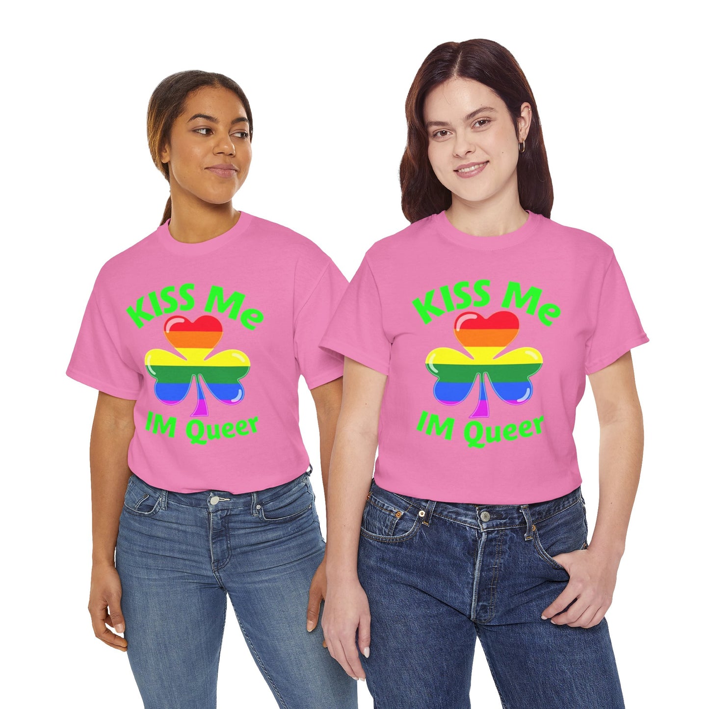 Kiss Me I'm Queer Tee - Unisex Heavy Cotton Shirt for St. Patrick's Day Pride and LGBTQ+ Celebrations