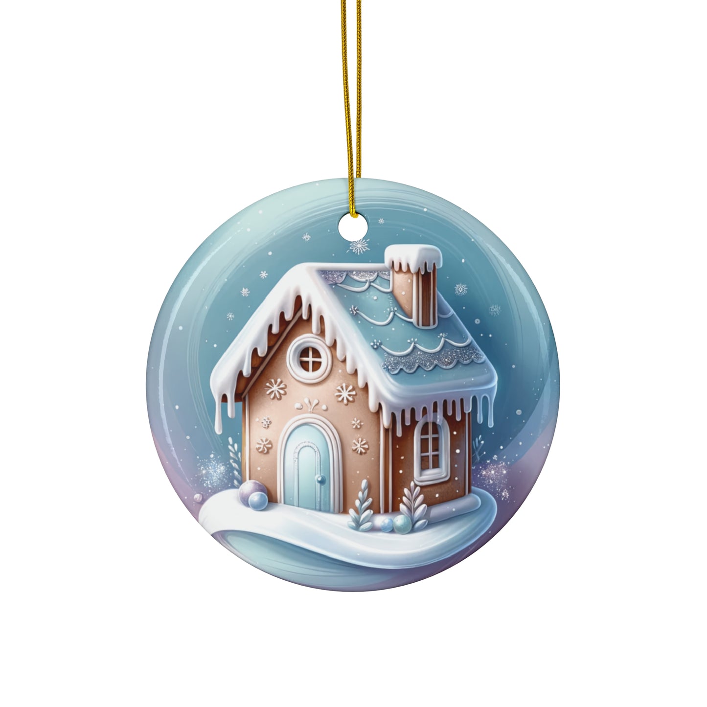 Ceramic Ornament, Christmas Ornament, Holiday Decor, Tree Decoration, Winter Wonderland Decor, Gingerbread House Ornament Set