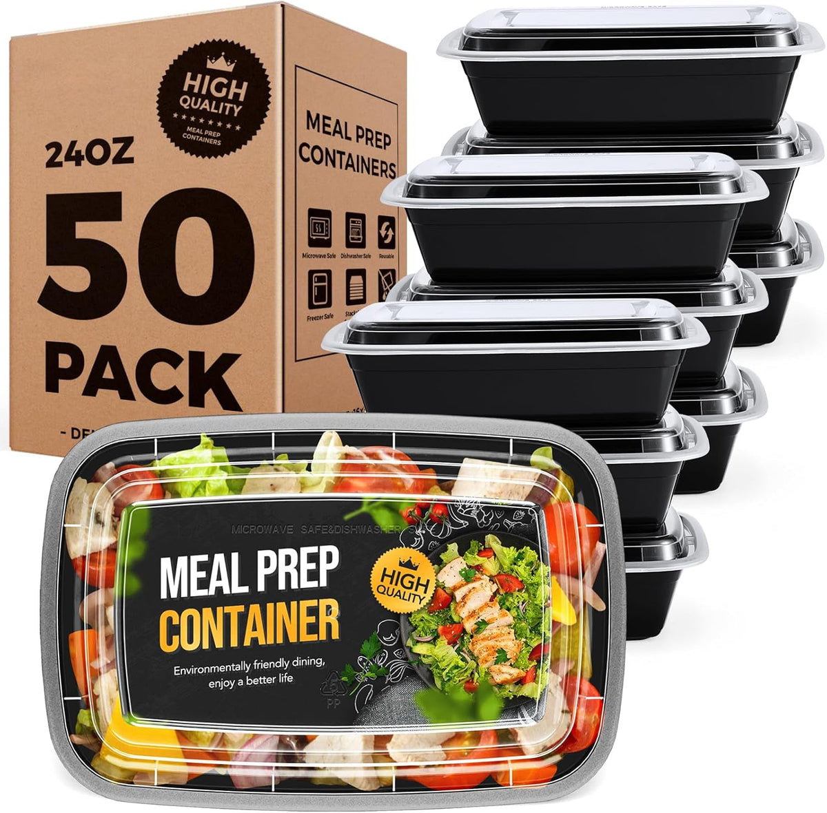 50 Pack 24OZ No Compartment Meal Prep With Lids Wholesale
