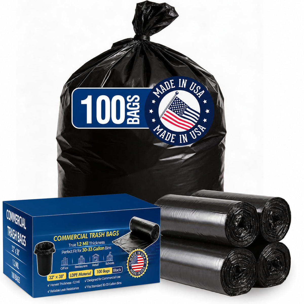 30-33 Gallon Trash Bags 1.2Mil 100 Count Wholesale