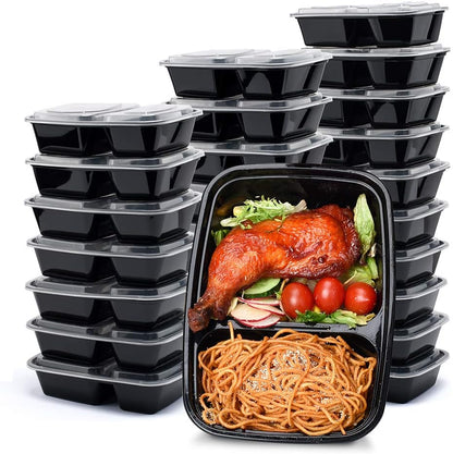 50 Pack 32OZ 2 square Compartment Meal Prep with Lids Wholesale