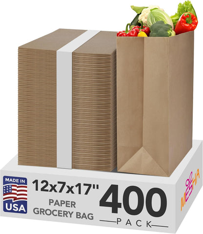 12x 7x17 Inch Kraft Paper Gift Bags Fold Top | 400 Pack Wholesale