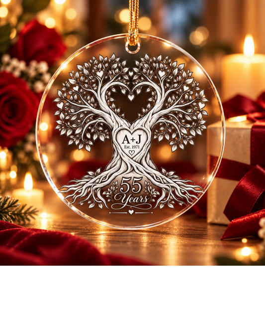 Tree of Life's Love Ornament, 55th Anniversary Keepsake, Personalized Couple Gift, Heart Tree Decor, Acrylic Circle Christmas Ornament
