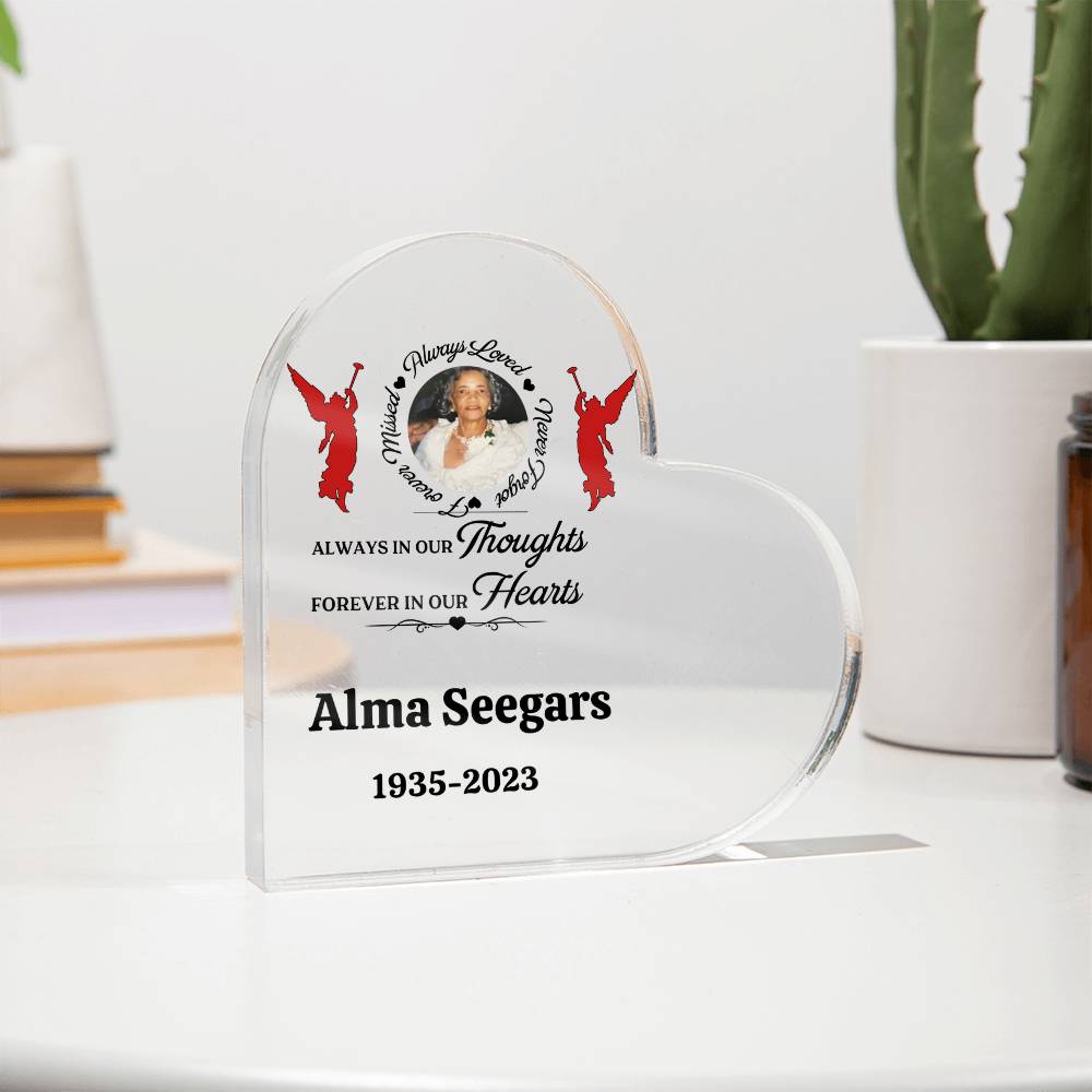 Heart Shaped Acrylic Memorial Plaque, Personalized In Loving Memory Gift, Custom Photo Keepsake, Angel Silhouette Decor