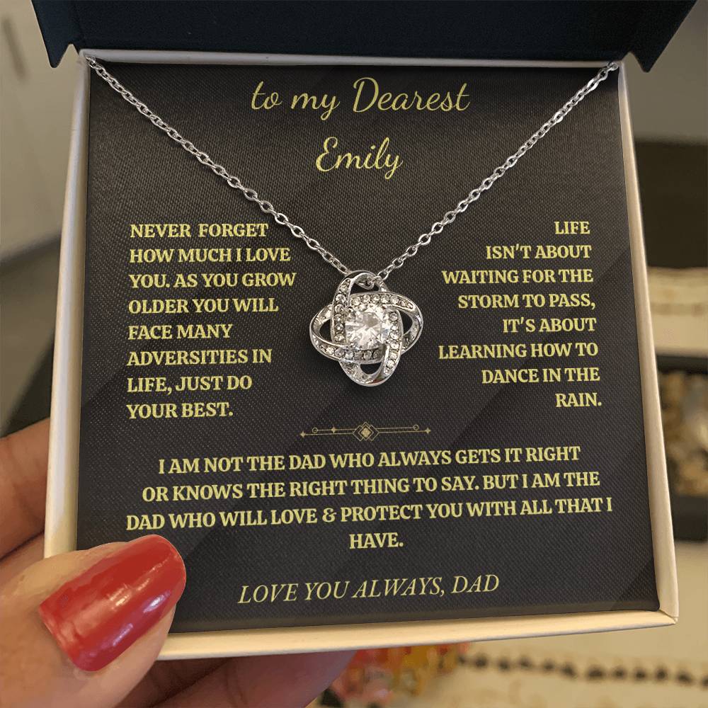 Personalized Love Knot Necklace for Daughter from Dad - "I'll Always Be There"