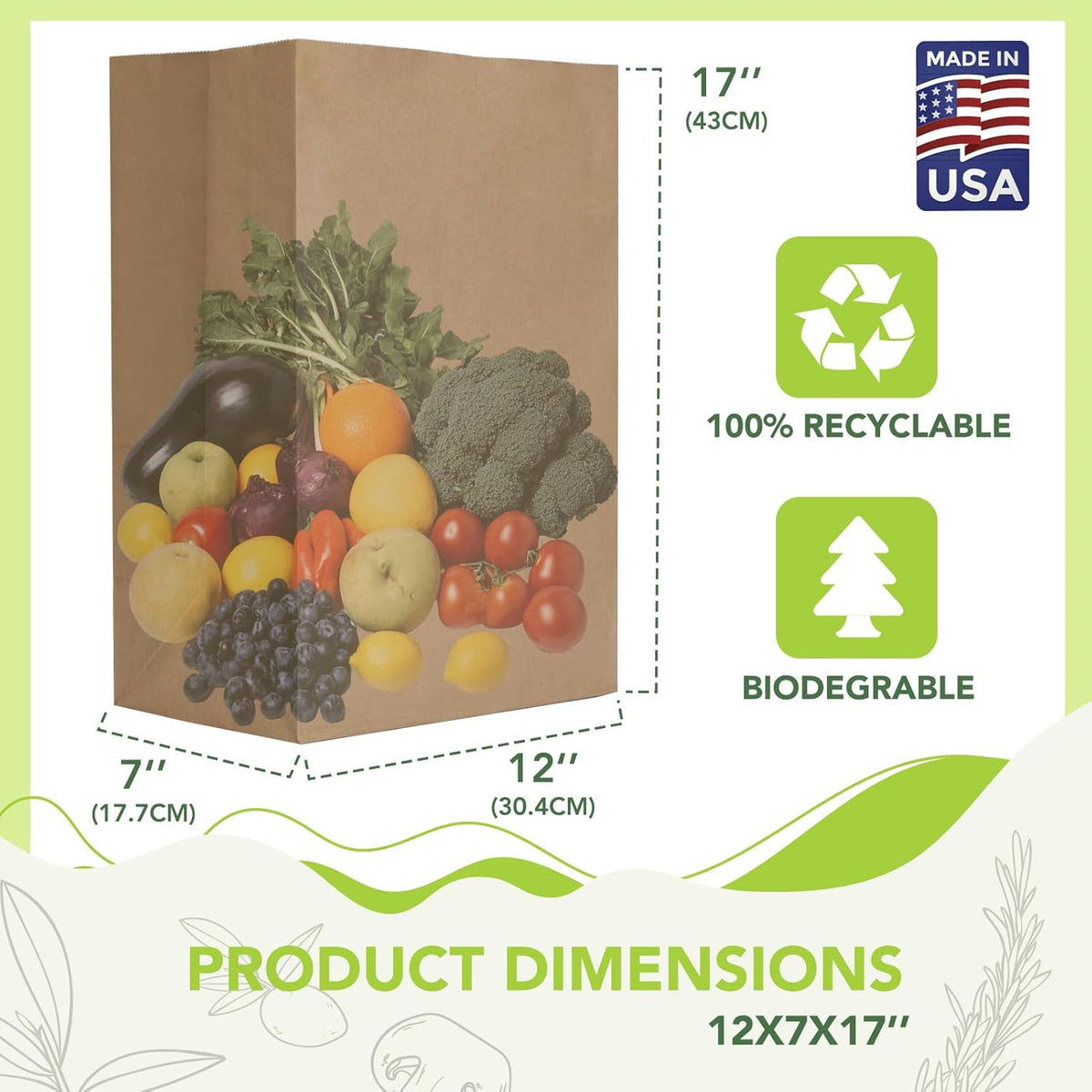 12x 7x17 Inch Kraft Paper Gift Bags Fold Top | 400 Pack Wholesale