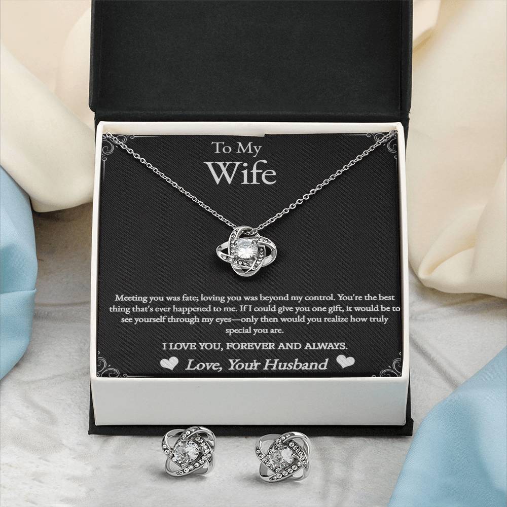 Love Knot Earring & Necklace Set  Gift For Wife, Meeting You Was Fate,wife jewelry birthday,wife birthday giftful jewelry,
