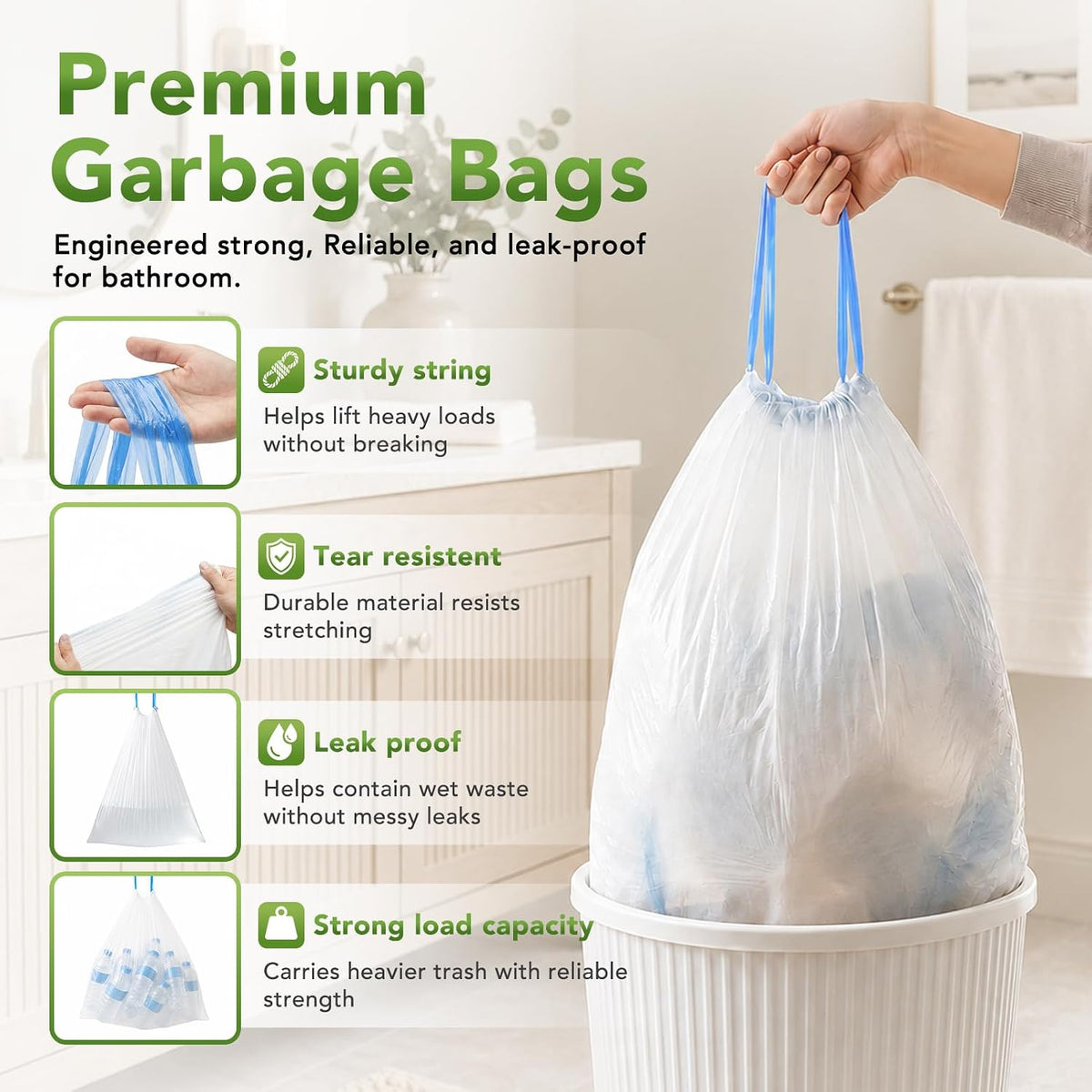 1.6 Gallon Trash Bags 1800 Count 0.4Mil With Drawstring Wholesale
