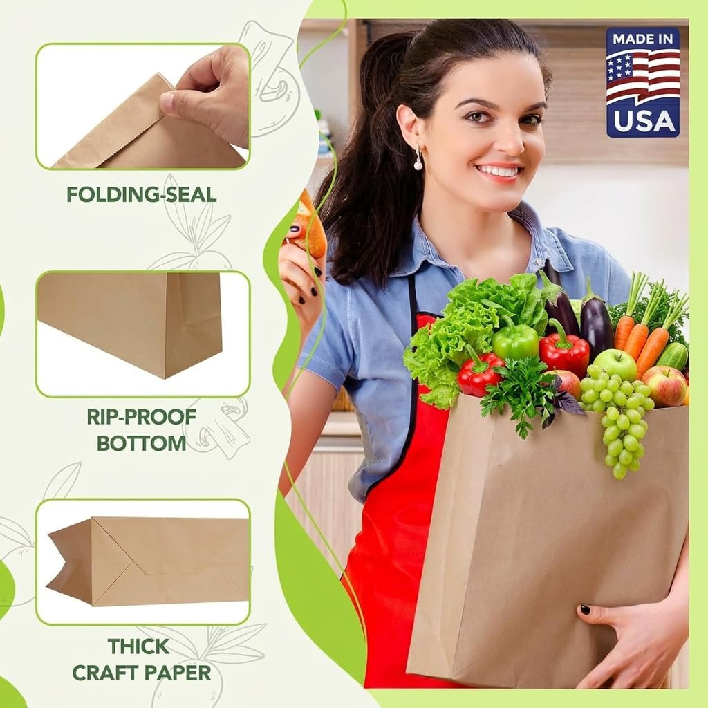 12x 7x17 Inch Kraft Paper Gift Bags Fold Top | 400 Pack Wholesale