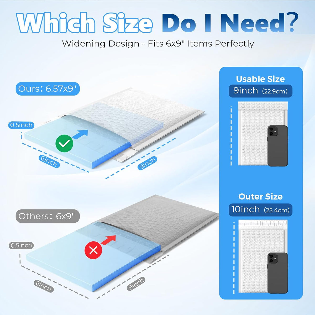 6.57x10 Inch Bubble Mailer | Usable Size 6.57x9"with 1/7" Thickened 450pack