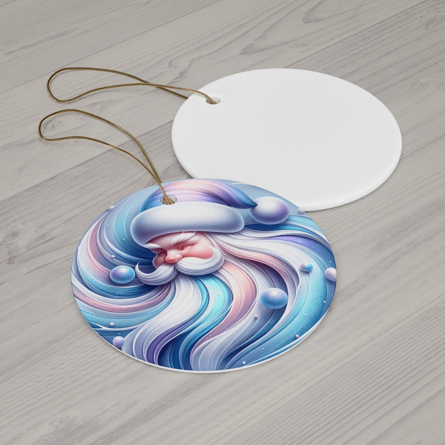 Ceramic Ornament, Santa Clause Beard Christmas Decoration, Winter Wonderland Holiday Decor, Blue Silver Tree Ornament,