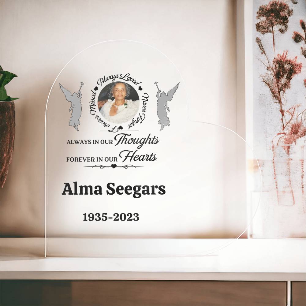 Heart Shaped Acrylic Memorial Plaque, Personalized In Loving Memory Gift, Custom Photo Keepsake, Angel Silhouette Decor
