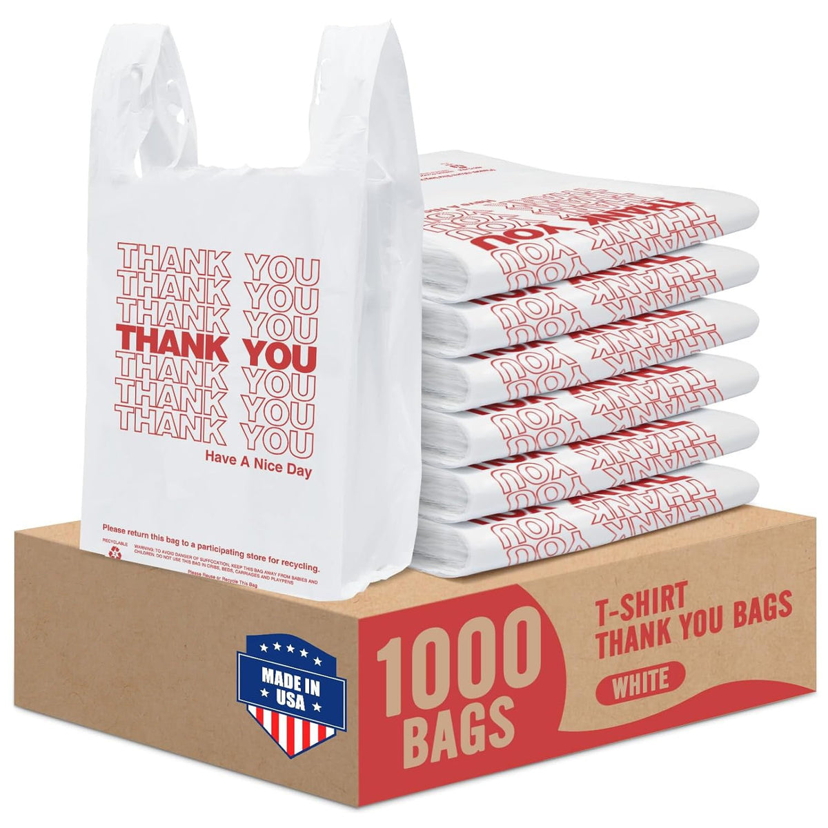11.5x6.5x21" 0.47mil Thank You Plastic Bags 1000 Count Wholesale