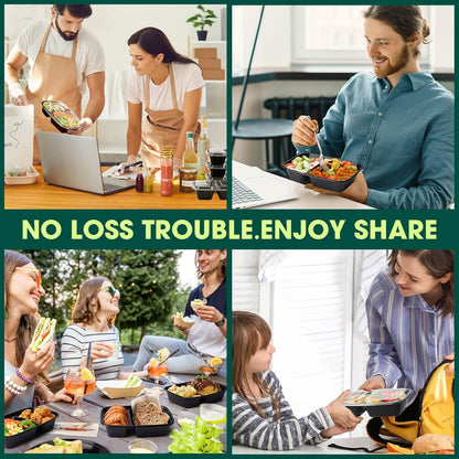 50 Pack 32OZ 2 square Compartment Meal Prep with Lids Wholesale