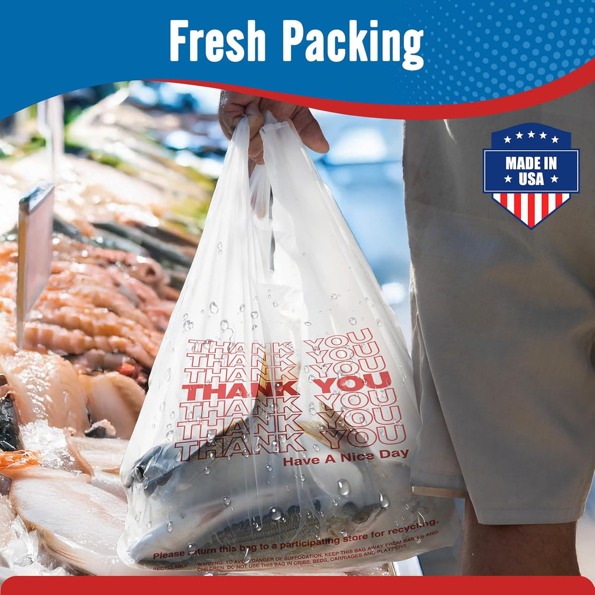 11.5x6.5x21" 0.47mil Thank You Plastic Bags 1000 Count Wholesale