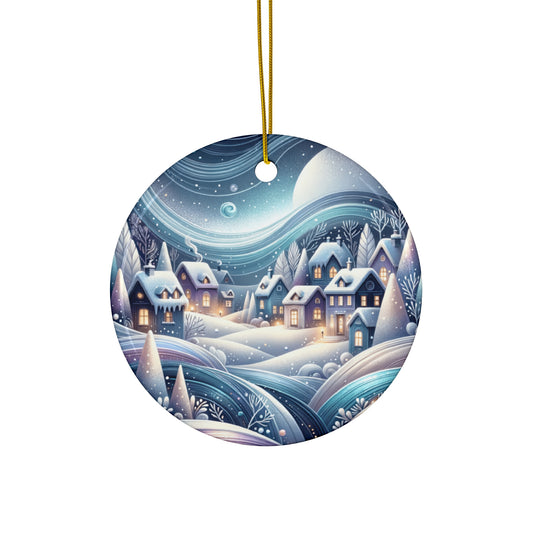 Ceramic Ornament, Village, Holiday Decor, Winter Wonderland Blue Silver, Tree Decoration, Festive Gift, Seasonal