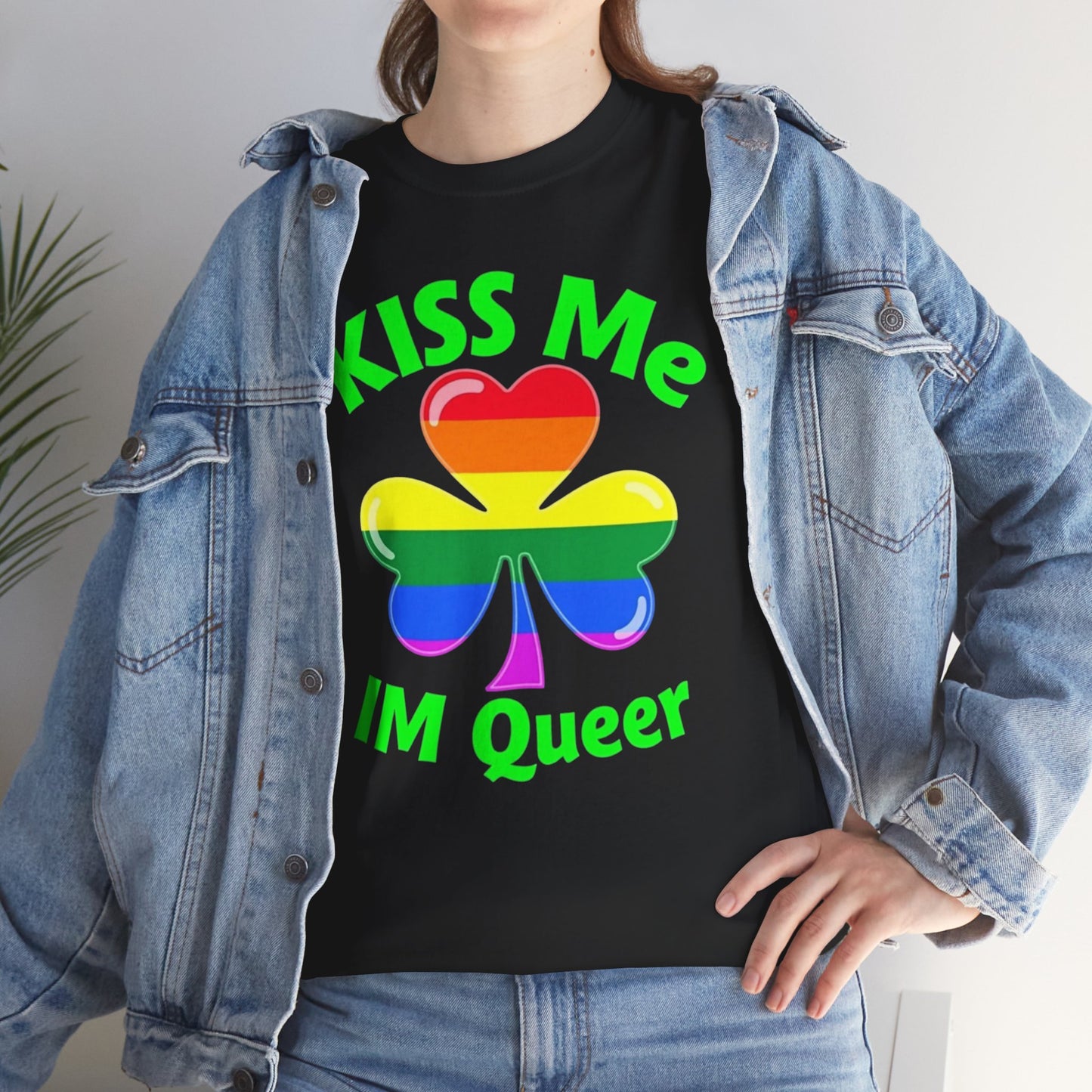 Kiss Me I'm Queer Tee - Unisex Heavy Cotton Shirt for St. Patrick's Day Pride and LGBTQ+ Celebrations