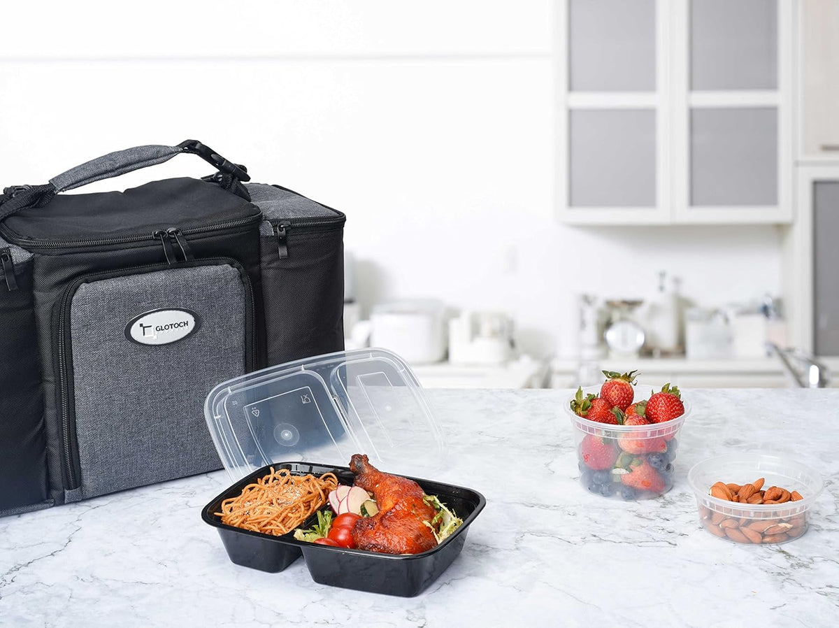 50 Pack 32OZ 2 square Compartment Meal Prep with Lids Wholesale