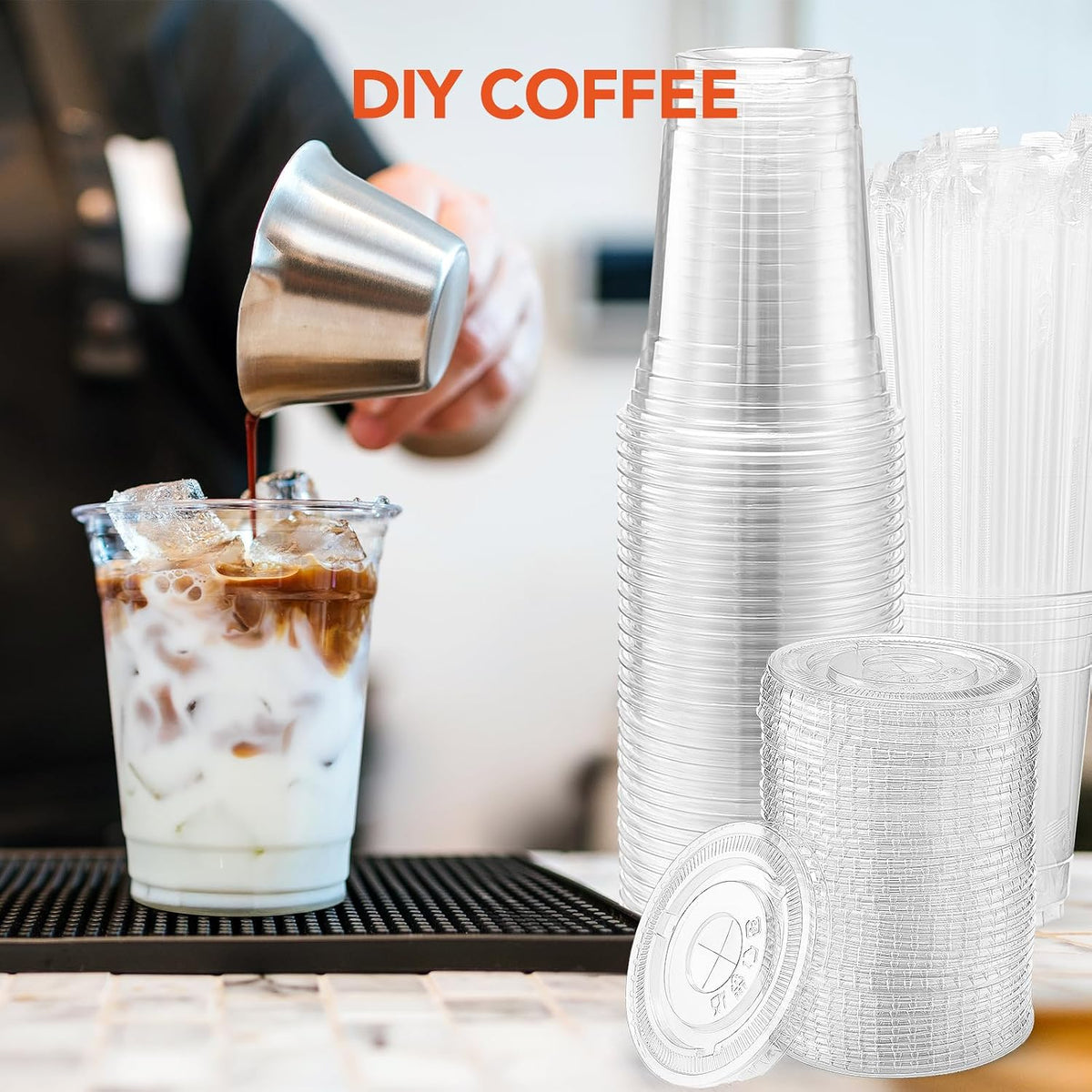 800 Sets 16oz Plastic Coffee Cups with Lids and Straws Wholesale