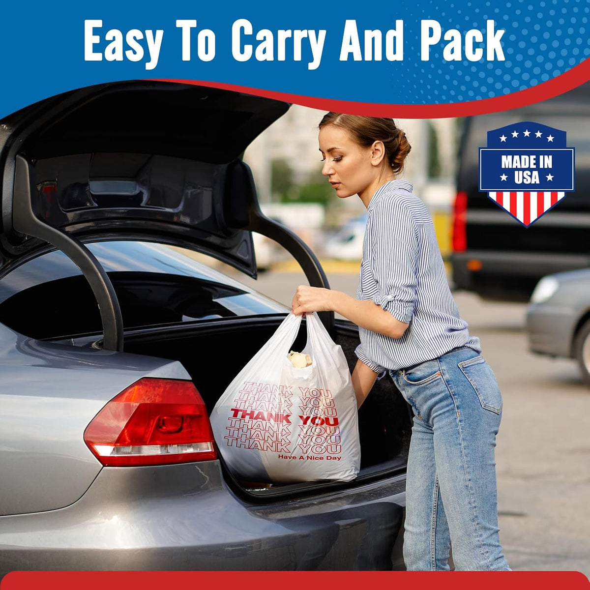 11.5x6.5x21" 0.47mil Thank You Plastic Bags 1000 Count Wholesale