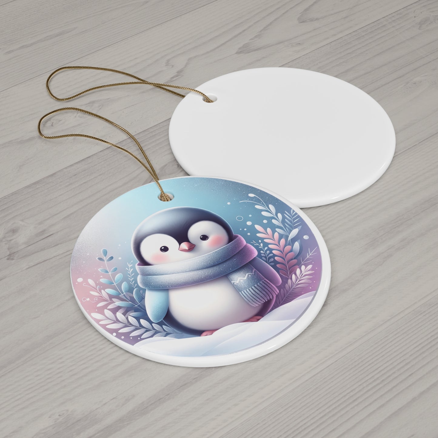 Ceramic Ornament, Christmas Penguin Holiday Decor, Winter Wonderland Blue Silver, Tree Decoration, Festive Gift, Seasonal