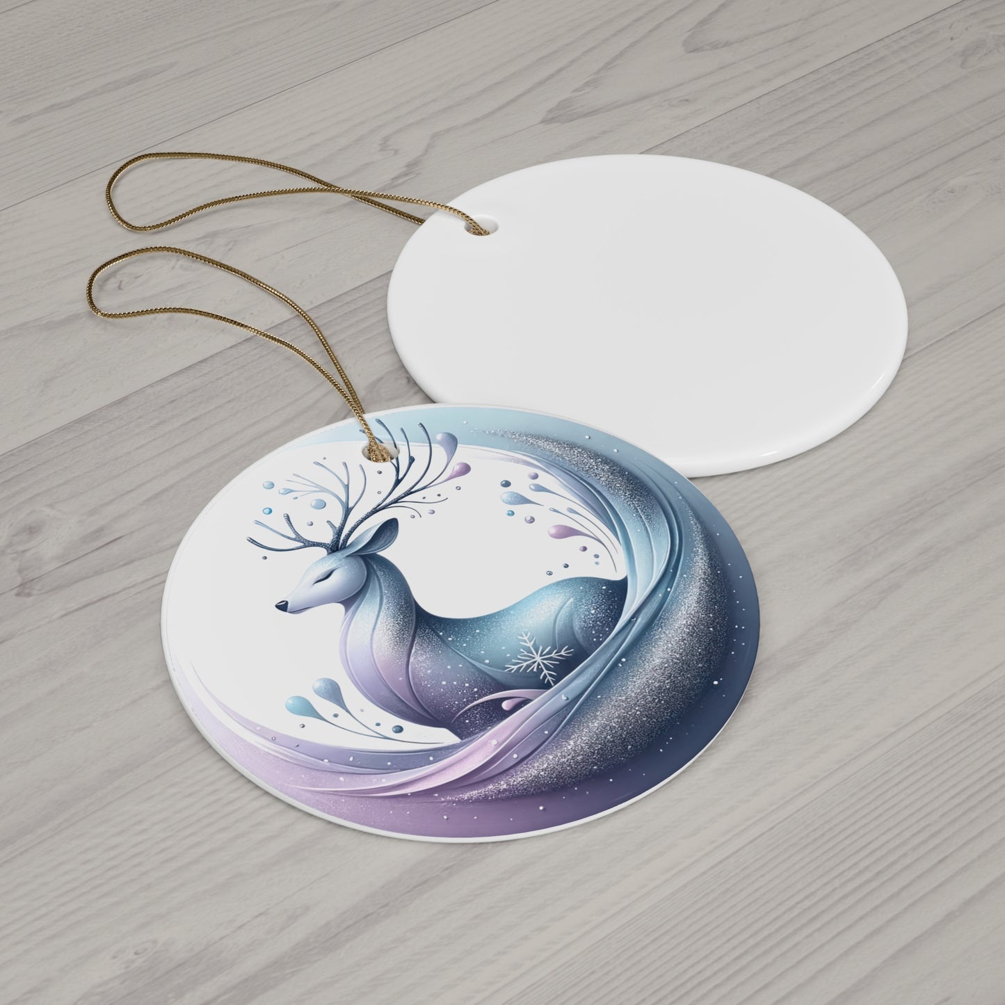 Ceramic Ornament, Reindeer Christmas Ornament, Blue and Silver Winter Wonderland Decor, Holiday Tree Ornament, Festive