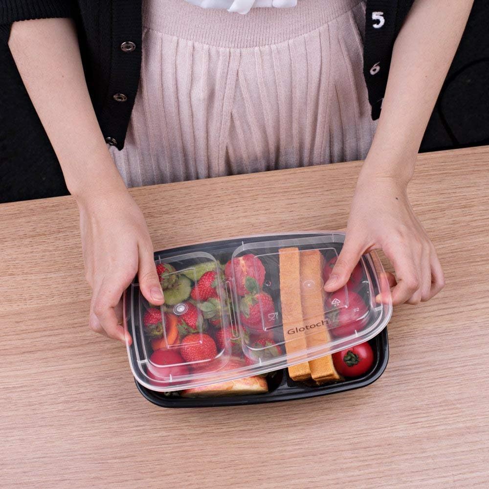 50 Pack 32OZ 2 square Compartment Meal Prep with Lids Wholesale