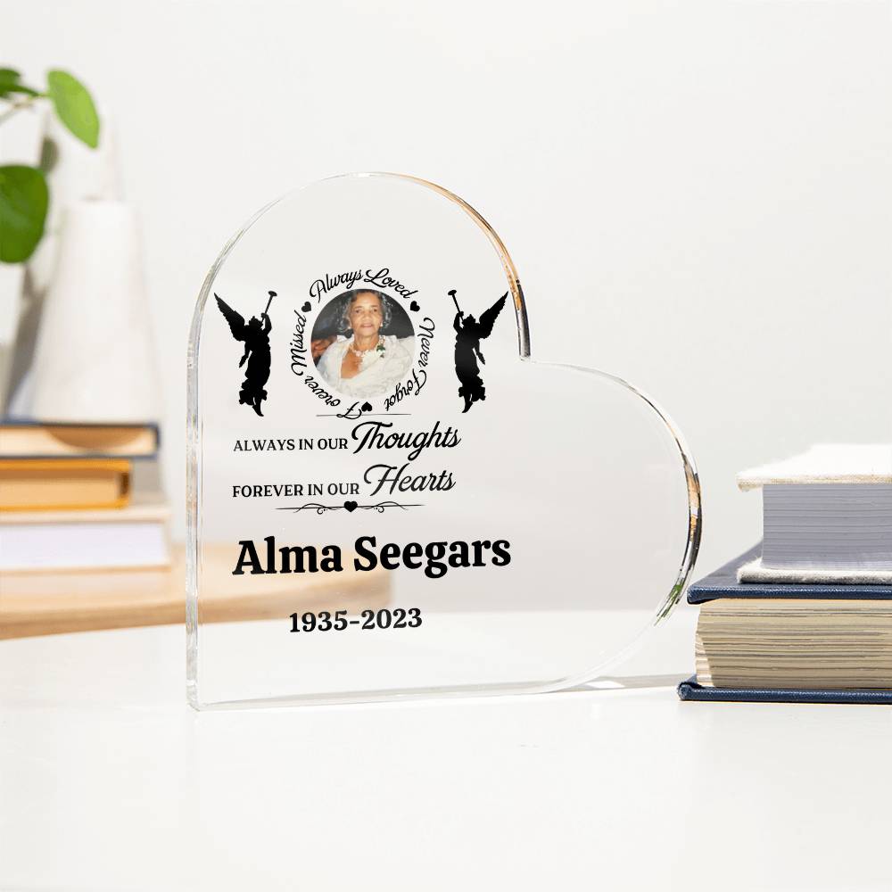 Heart Shaped Acrylic Memorial Plaque, Personalized In Loving Memory Gift, Custom Photo Keepsake, Angel Silhouette Decor