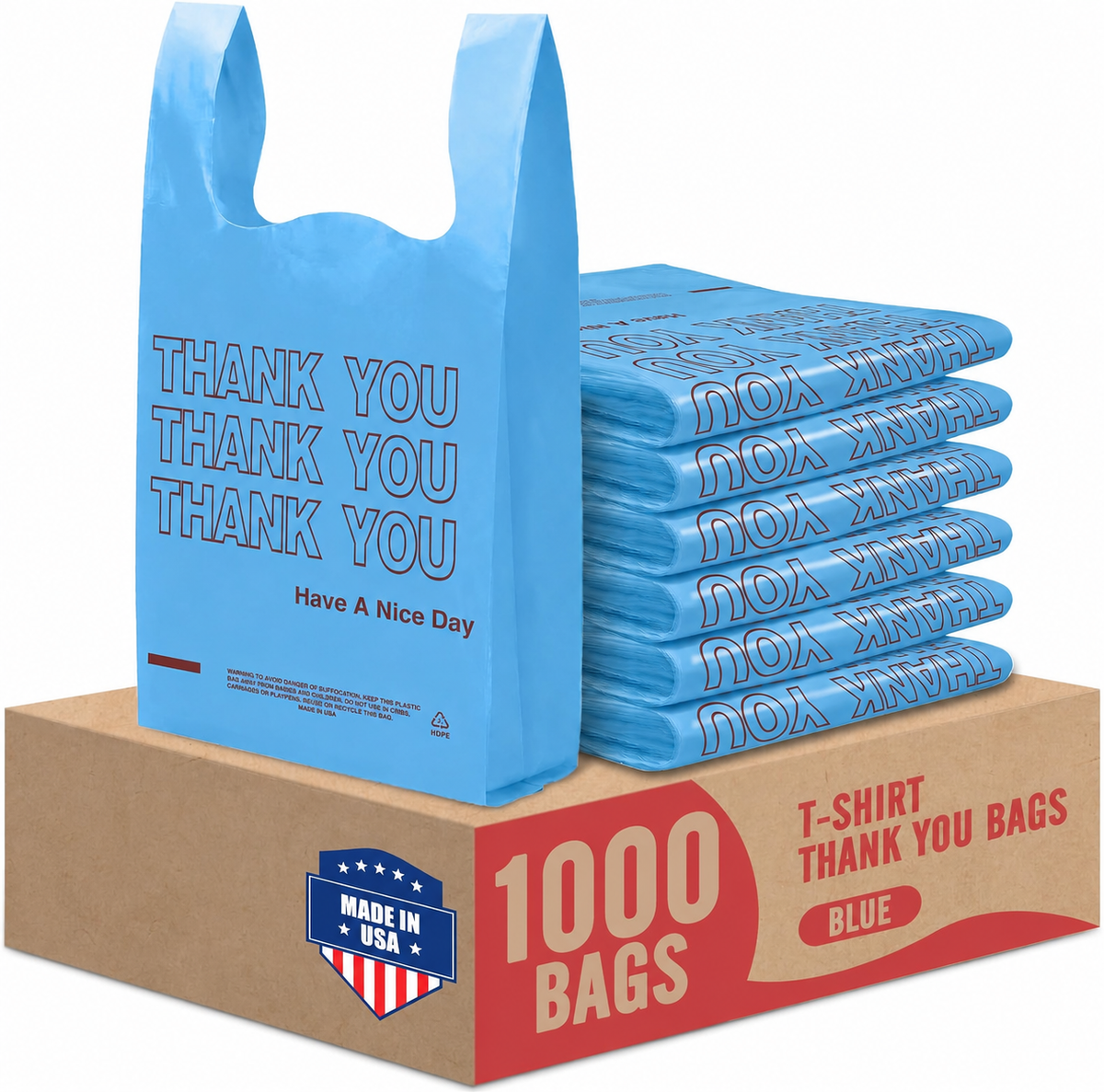 11.5x6.5x21" 0.47mil Thank You Plastic Bags 1000 Count Wholesale