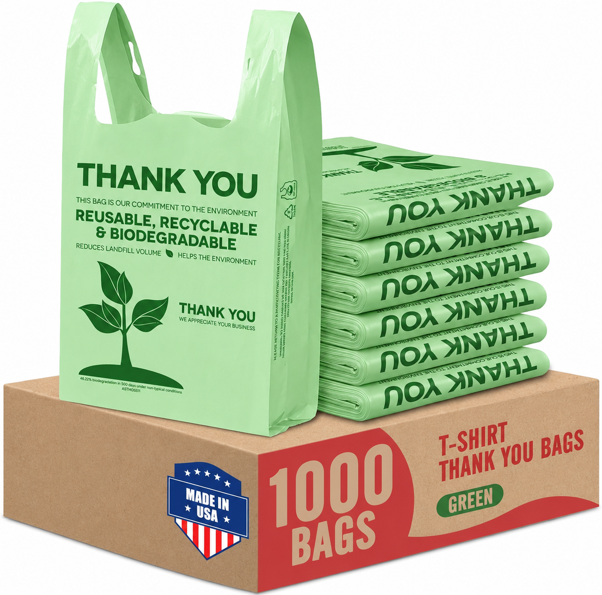 11.5x6.5x21" 0.47mil Thank You Plastic Bags 1000 Count Wholesale