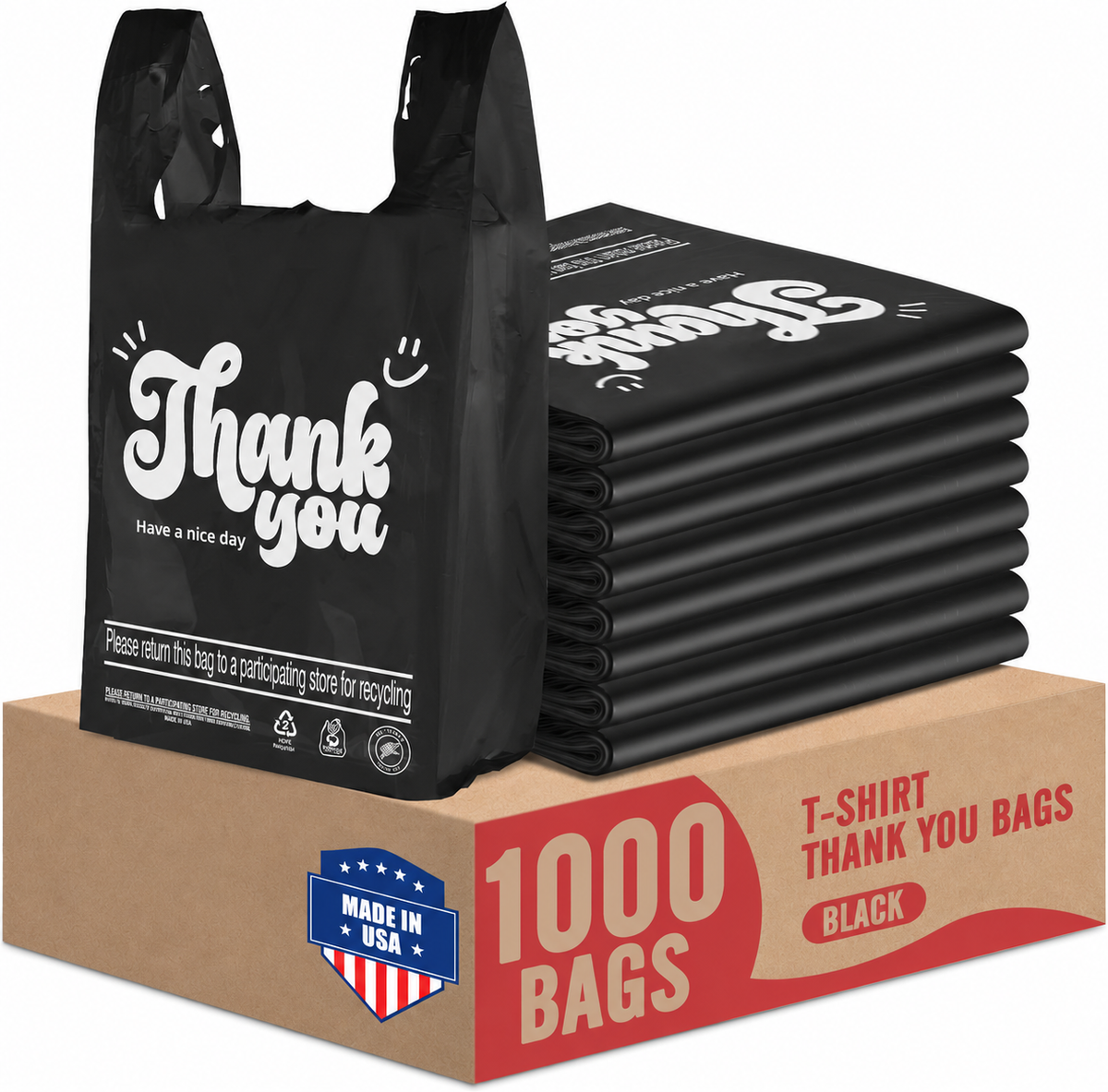 11.5x6.5x21" 0.47mil Thank You Plastic Bags 1000 Count Wholesale