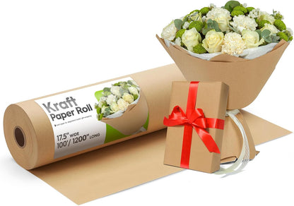 17.5 Inch x 100ft Brown Kraft Paper Roll Craft Wrapping Paper | 16 Roll Wholesale