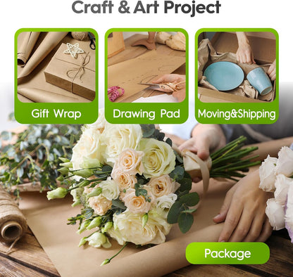 17.5 Inch x 100ft Brown Kraft Paper Roll Craft Wrapping Paper | 16 Roll Wholesale