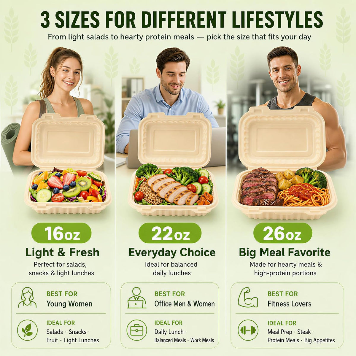 300 Pack 22OZ Cornstarch Clamshell Meal Prep Containers Wholesale