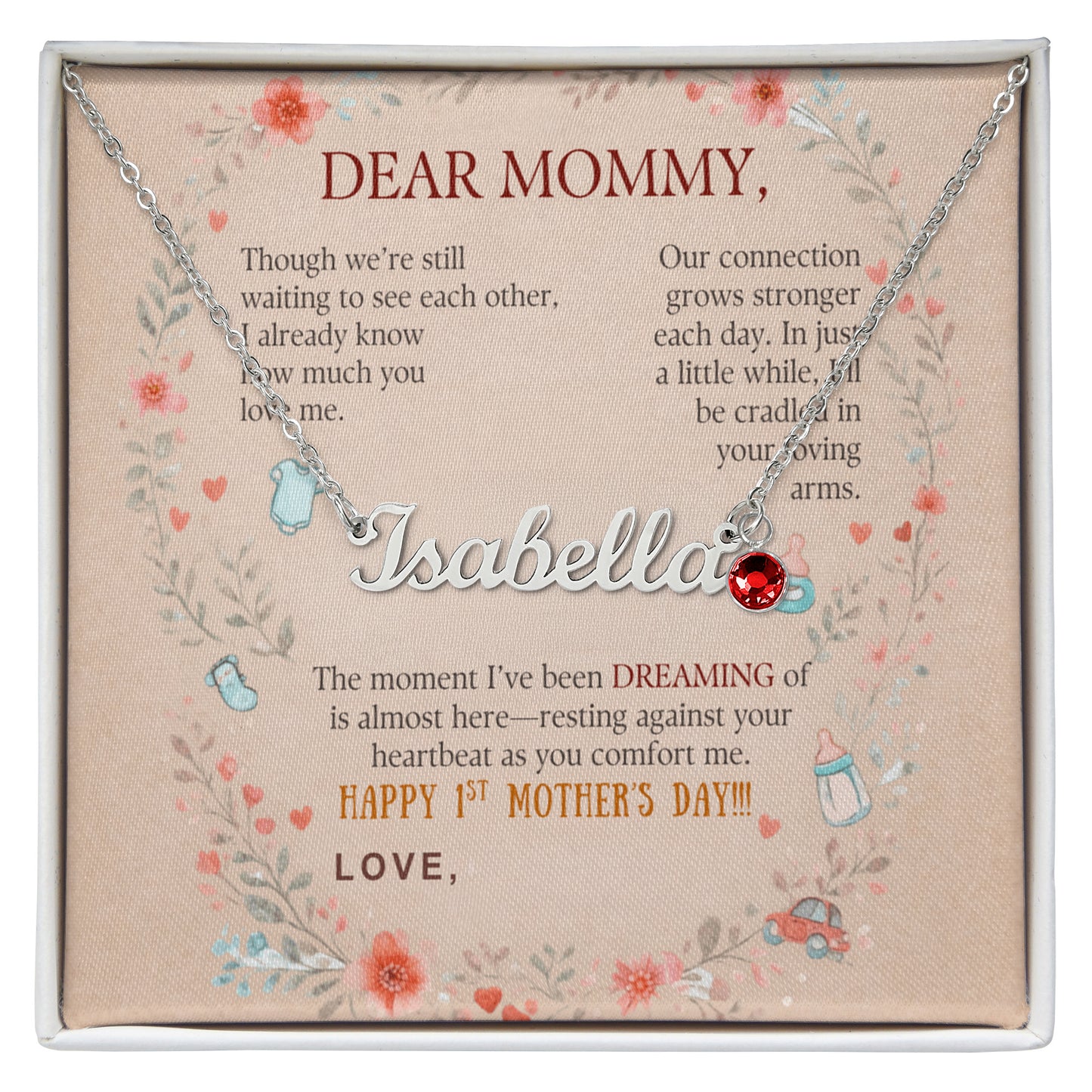First Time Mom Personalized Name Necklace with Birthstone