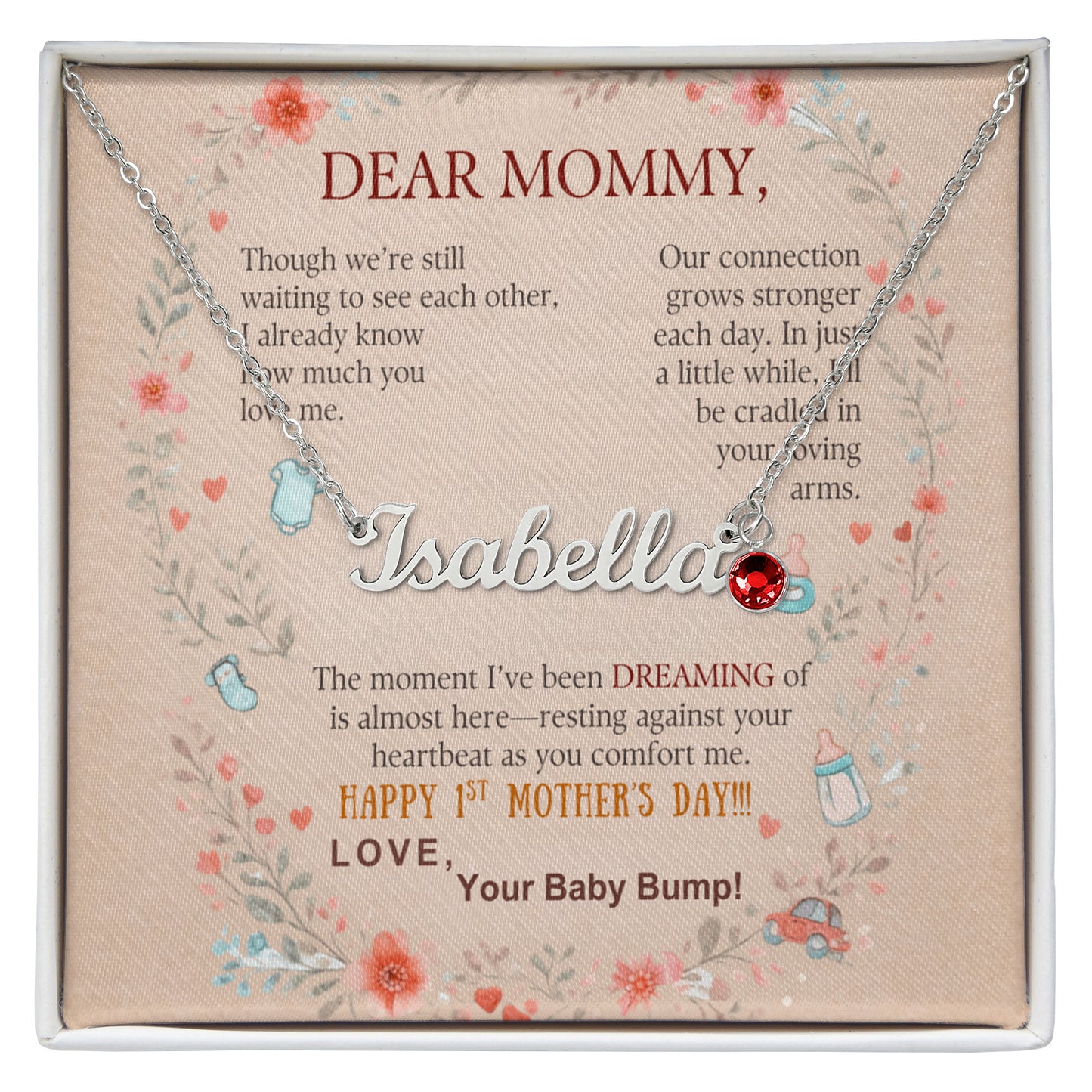 First Time Mother Personalized Name Necklace with Birthstone.
