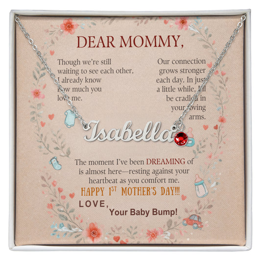 First Time Mother Personalized Name Necklace with Birthstone.