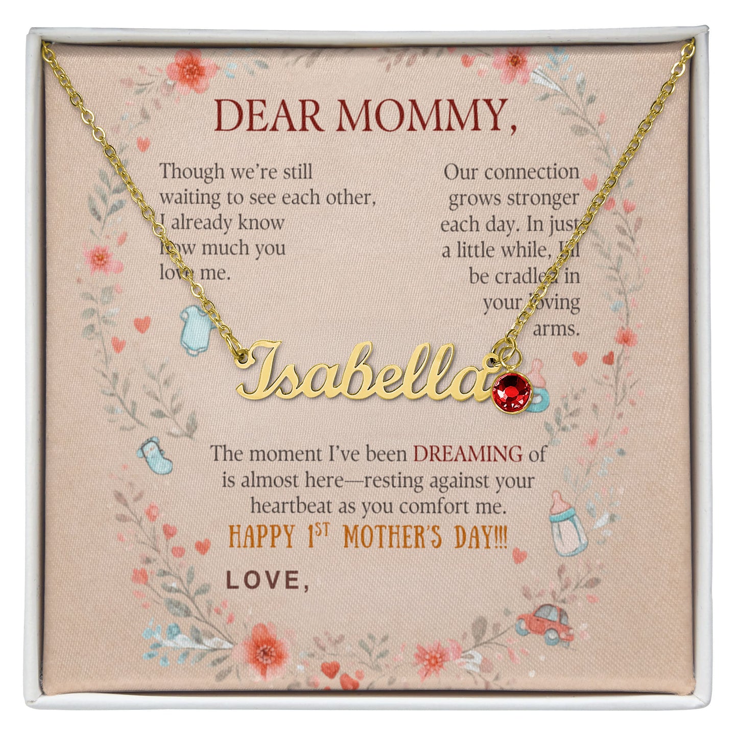 First Time Mom Personalized Name Necklace with Birthstone