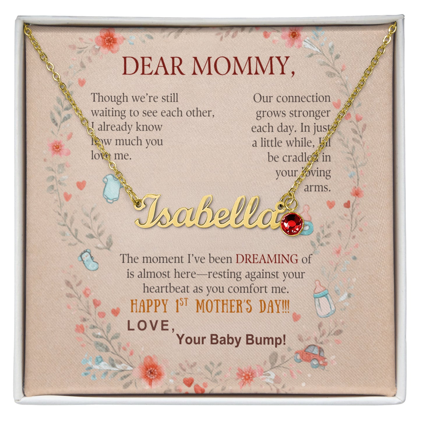 First Time Mother Personalized Name Necklace with Birthstone.
